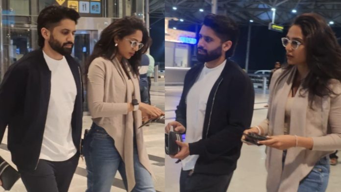 Naga Chaitanya & Sobhita Dhulipala Spotted at Hyderabad Airport in Casual Chic
